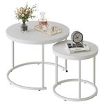 VILAWLENCE Nesting Coffee Table Round Side Table Set of 2 End Tables for Living Room Bedroom Balcony,White Wooden Stacking Accent Coffee Tables with Metal Frame