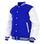 Men's Varsity Jacket Genuine Leather Sleeve and Wool Blend Letterman Boys College Varsity Jackets (Blue, Small)