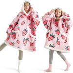 Bedsure Wearable Blanket Hoodie with Sleeves Strawberry Pink Standard Size for Mom Women Girlfriend and Kid Size for Daughter Son Teen Girls Boys