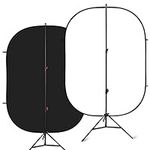 LENCARTA® 1m x 1.5m White/Black Double-Sided Portable Pop Up Studio Background (3.2ft x 4.9ft) with 190cm Stand Tripod Black & White Collapsible Backdrop Reversible Muslin, TikTok Video Photography