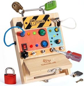 Woodtoe 3-in-1 Busy Board with Led Light Switch, Montessori Toddler Screwdriver Board, Sensory Lock and Key Toys, Educational Fine Motor Skills Travel Toys for Toddlers Boys and Girls 3 4 5 Year Old