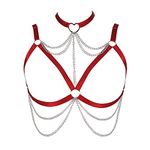 BBOHSS Women's Body Harness Bra Plus Size Hollow Punk Bra Gothic Carnival Christmas Halloween Party Dance Costume Wine Red