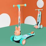 R for Rabbit Road Runner Bunny Kids Scooter, 3 Level Adjustable Height, Smart Fold & PU LED Wheels Kick Scooter with Brake for 3+ Years Kids, Weight Capacity upto 75kgs|6 Months Warranty|(Green Peach)