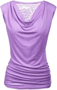 Zeagoo Women's Cowl V Neck Ruched Tank Top,Lavender,Large