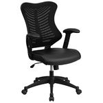 Flash Furniture BL-ZP-806-BK-LEA-GG Desk Office Chair, Black, Designers, High Back, Ergonomic, Rotatable Mesh, Leather Seat, Adjustable, Armrests, Home Work, Telework, Stylish, 25.0 x 25.8 x 43.2 inches (63.5 x 65.4 x 108.6 cm)