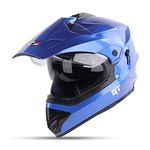 Steelbird GT Off Road ISI Certified Motocross Double Visor Full Face Helmet Outer Clear Visor and Inner Smoke Sun Shield (Glossy Y.Blue , Large 600 MM)