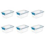 Sterilite 7.5 Qt Gasket Box, Stackable Storage Bin with Latching Lid and Tight Seal, Plastic Container to Organize Basement, Clear Base, Lid, 6-Pack