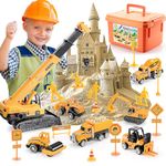 Geebiiny Play Sand Set for Kids, Kids Toys Age 3 4 5 6 7 8 9+ Sand Pit with 1KG Builders Sand and Construction Digger Toys 3 4 5 6 7 Year Old Boy Gifts Kids Sand Boy Toys Age 3-9