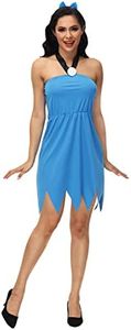 AOBUTE Adult Halloween Costume for Couple Mens Suede Tunic Women's Blue Halter Dress, Blue