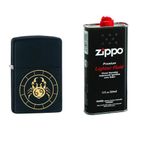 Combo of Zippo Cancer Zodiac Sign Design Windproof Pocket Lighter and 12 oz. Premium Lighter Fluid