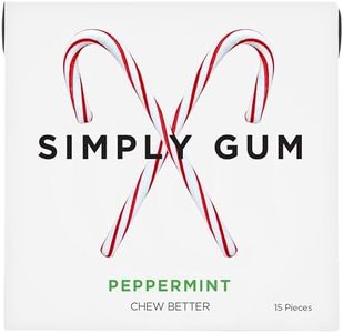 SIMPLY Gum Peppermint, Plastic-Free Natural Chewing Gum, Candy Cane Box 6 Pack (90 Pieces) | Vegan, Kosher, Non GMO, Aspartame Free and Sorbitol Free