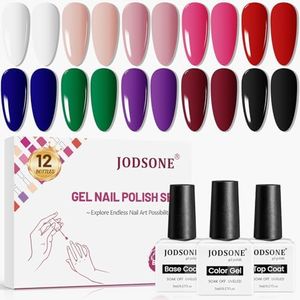 JODSONE 12 Bottles Gel Nail Polish Set Base Coat Glossy Top Coat Fast Drying Long Lasting Soak Off Wipe Free