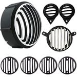 AN Traders Bullet Grill Set | Complete Metal Set Headlight, Tail light, Indicators for Royal Enfield Classic 350 & 500 CC (Set of 8, Black with Chrome Colour with Cap) Heavy & Long lasting