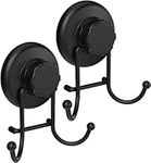 HASKO accessories - Suction Cup Hooks for Shower - Towel Hooks for Bathroom Wall Mounted Shower Hooks - Bathroom Hooks for Hanging - Stainless Steel SS304 Towel Holders, Black (2 Pack)