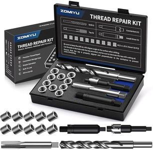 ZOMIYU M12x1.25 Metric Thread Repair Kit, with HSS Drill, HSS Tap, Counterbore, Installation Driver, M12x1.25MM 10 pcs 304 Stainless Steel Inserts (15mm Length)