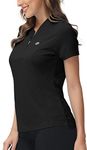 MoFiz 1/4 Zip Pullover for Women Golf Polo Shirt Short Sleeve T-shirt Workout Gym Quick Dry Sport Shirt Black,L