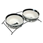 Trixie Eat on Feet Two Ceramic Dog Bowl Set, 0.6 Litre,white/black