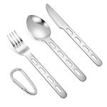 Camping Cutlery Set Stainless Steel Camping Cutlery Spoon Knife and Fork Sets with Carabiner for Home Office School Use Camping Travel Picnic