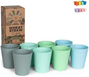 Grow Forward Premium Kids Plastic Cups - Set of 8 Unbreakable BPA Free Reusable Wheat Straw 13 oz Drinking Glasses for Water, Smoothie - Dishwasher Safe Small Tumblers for Kitchen - Rainforest