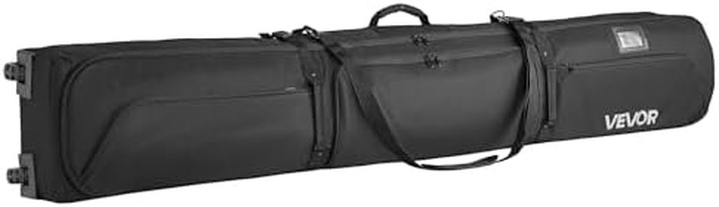 VEVOR Ski Roller Bag, Up to 74.8 in/190 cm, Padded Snowboard Bag with Wheels for Air Travel, 600D Waterproof Oxford Fabric, with Adjustable Straps, for Skis Poles Goggles Gloves Helmet Boots (Black)
