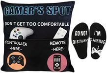 Unnowils Gamer Gifts for Teenage Boys, Pocket Design Throw Pillow Covers 18 x 18 Inch and Gamer Socks, Gaming Room Decor Birthday Gifts for Boyfriend Teen Boys