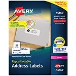 Avery Repositionable Address Labels for Inkjet Printers 1" x 2-5/8", Box of 3,000 (55160)