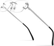 HEPIDEM Vintage Style Rectangular Rimless Metal Eyeglasses for Men,New Frameless Zircon Diamonds Optical Glasses Frame, 50254 Silver, 58-16-140