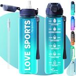 MYFOREST Tritan™ Water Bottle, [Gulp/Sip 2-in-1] 100% Dishwasher-Safe, BPA-free, Drop-Resistant, Anti-Scratch Time Marker for Motivational Hydration (1L Bright Cyan, 1000ml/32oz)