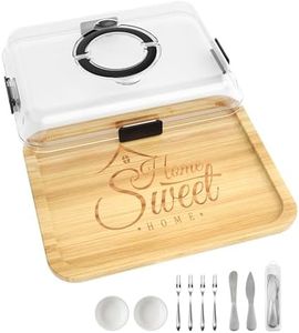 Maxboro Charcuterie Board with Lid and Handle, Portable Travel Design Bamboo Cheese Board with Knife Set, Meat Fruit Serving Tray Platter, New Home Gifts for Women, 1 Compartment, Housewarming theme