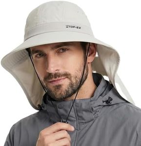 TOP-EX Mens Cooling Sun Hat for Big Heads Oversized Wide Brim UV Protection Cap with Neck Flap Outdoor Hiking Fishing Lawn Boating Golf Hat for Large Head Men Glacier Grey XL/XXL