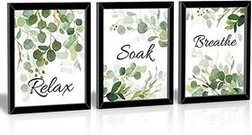 HLNIUC Relax Soak Unwind Breathe with Green Leaf Art Print,Botanical Bathroom Quotes Wall Art,Set of 4(8X10inch,Unframed) Watercolor Minimalist Words Canvas Poster for Washroom Toilet Decor (3(8*10inch) FRAMED)