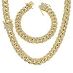 YADOCA Mens Cuban Link Chain Gold Bling Miami Cuban Necklace Bracelet Set Diamond Chain for Men Iced Out Hip Hop Jewelry 51cm