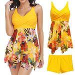 SINBRLAI Tankini Swimwear for Women Tummy Control Swimsuit Layered Flounce 2 Pieces Bathing Suits with Boyshort S-2XL Yellow