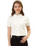 Allegra K Women's Cotton Frilled Top Turndown Collar Solid Blouse Shirt, White, Medium