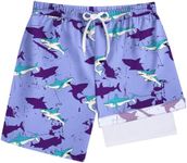 HOOGRIN Youth Boy Bathing Suit with Compression Liner Trunks Teen Boy Swim Trunks Swimming Shorts,Purple,8 Years