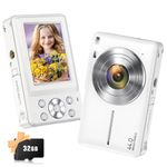 Digital Camera, 2024 Newest Camera for Kids with 32GB Card, 16X Zoom,1080P Point and Shoot Digital Camera with Anti-Shake, Timestamp, Flashlight, Portable Travel Camera for Teens Girls,Boys, White