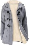 Gihuo Women's Sherpa Lined Toggle Duffle Coat Fleece Hooded Winter Warm Jacket Sweatshirt, Lightgrey, Large