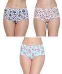 GLAMORAS Women's High Waist Floral Print Brief Panties | Nylon Spandex Soft Seamless Full-Coverage Underwear | Breathable & Stretchable Briefs for Everyday Comfort (Pack of 3) (WH,Peach,GRE-L)