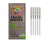 SSKR Premium Organ Art and Craft Stainless Steel Needles | Size 16 | HAx1-16/100 | Set of 05 Needles | Home Use Sewing Machine Needle (Pack of 05 Needles Set) | Needle Type : One Side Flat