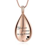 QGJNSGC Urn Pendant Necklace Teardrop Cremation Jewelry for Ashes Memorial Keepsake for Women Jewelry Funeral Ashes Holder Collarbone Necklace You are forever in my heart, Sterling Silver, No Gemstone