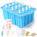 POLCANUR Popsicle Molds Silicone BPA-Free,12 Pieces Popsicle Trays for Freezer,Homemade Ice Cream Popsicle Molds,Large Ice Pop Maker Set,Reusable Ice Lolly Mould with 50PCS Popsicle Sticks