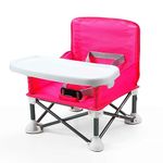 PandaEar Portable Travel Booster Seat with Tray| Folding Baby Seat Booster High Chair for Dining Table| Compact Camping Chair for Lawn, Beach Indoor/Outdoor Use| Toddlers, Kids (Pink)