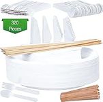 50 Guests Disposable Tableware Set Bundle Biodegradeable 50 Plate 50 Fork 50 Knife 50 Spoon 50 Napkin 50 Skewer 20 Coffee Stick Wooden Microwaveable Strong Home Party Picnic Commercial Use