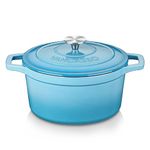 vancasso Casserole Dish, 5 Liters Blue Round Cast Iron Dutch Oven, Naturally Non-Stick Braise Pan with Stainless Steel Knob Lid Enameled Cast Iron Pot for All Stovetops Compatible - 26cm