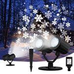 Christmas Projector Lights Outdoor, LED Snowflake Projector Christmas Lights, Waterproof Rotating Christmas Lights Outdoor Projector for Xmas Party Winter Holiday Garden Gift(Double-Head)