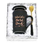 Joymaking Dad Birthday Gifts Coffee Mug Dad Gifts from Daughter Son, Father's Day Birthday Chirstmas Gifts for Dad Coffee Cup with World's Best Dad, 14Oz Ceramic Coffee Cup with Lid, Spoon