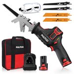 PULITUO Cordless Reciprocating Saw, 3000SPM Sawzall Cordless with Clamping Jaw, Including 2000 mAh/ 1-Hour Fast Charge,Safety Gloves& Goggles, 4Pcs of Saw Blades for Wood/Metal/PVC/Bone Cutting