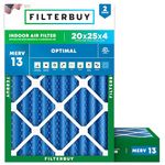 Filterbuy 20x25x4 Air Filter MERV 13 Optimal Defense (2-Pack), Pleated HVAC AC Furnace Air Filters Replacement (Actual Size: 19.38 x 24.38 x 3.63 Inches)