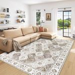 HEBE Washable Area Rug 8'x10' Non Slip Soft Distressed Medallion Bedroom Rug Boho Living Room Rug Accent Throw Rugs Vintage Entry Rug Floor Carpet for Dining Room Bathroom, Beige