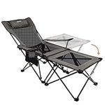 XGEAR Camping Chairs Folding Reclining Portable Chair with Cup Holder Detachable Side Table and Carry Bag